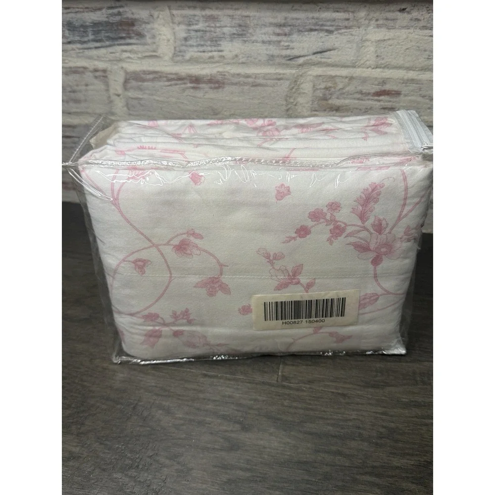 Northern Nights Twin Sheet Set Pink Floral Flannel Cotton Flowers NOS QVC